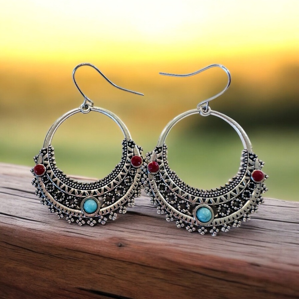 💙🆕💙 Bohemian Silver and Turquoise Earrings
